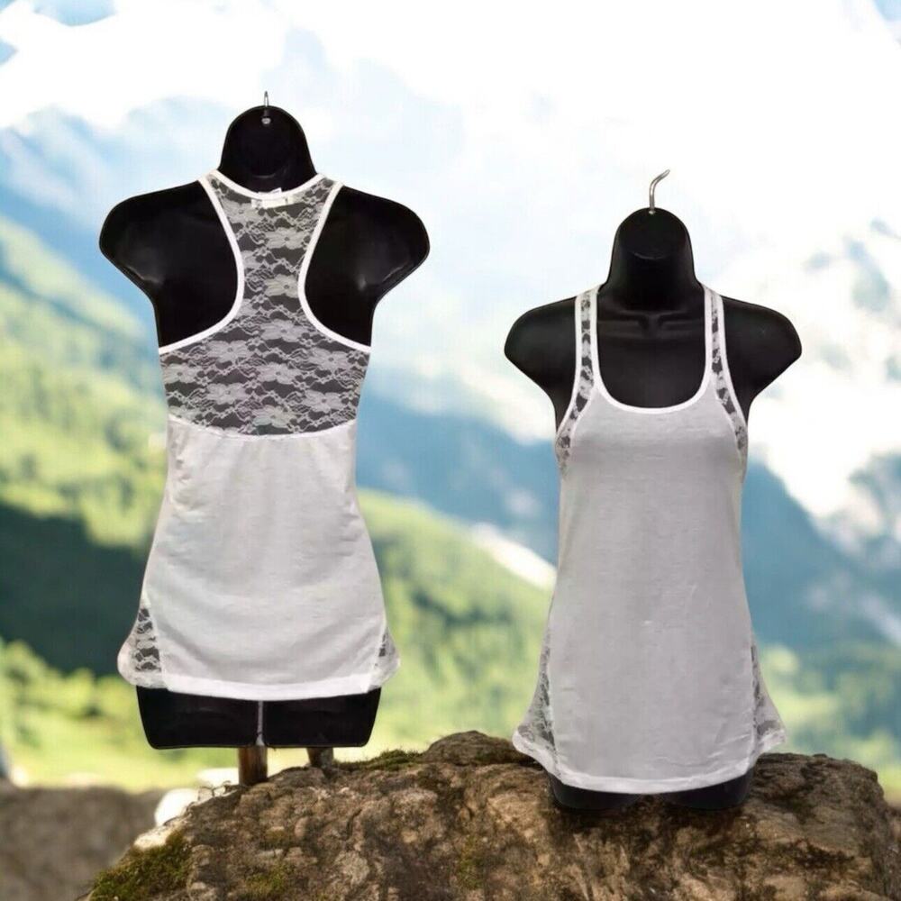 Chebery white lace trimmed Racer Back‎ tank top Women’s Size L Large